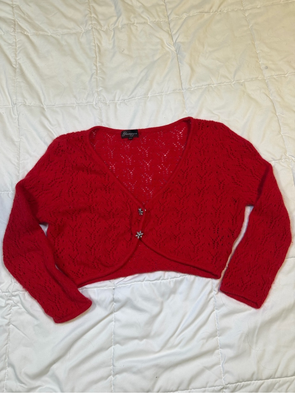 Red Cropped Knit Bolero Cardigan